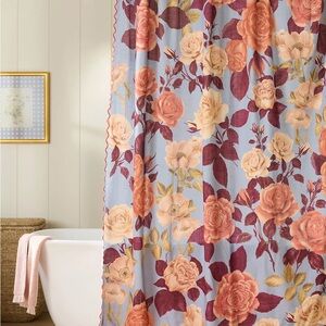 NEW Maeve Roses Printed Floral Organic Cotton Shower Curtain